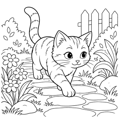 Cat Sneaking on a Garden Path