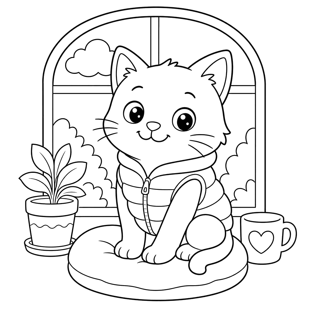 Cat in a Soft Vest by the Window