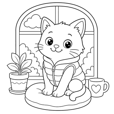Cat in a Soft Vest by the Window
