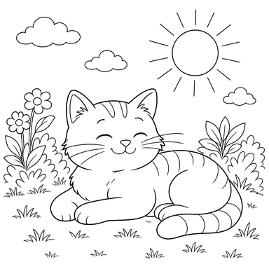 Cat Basking in the Sun Coloring Page