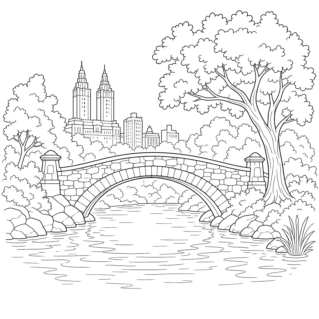 Central Park Stone Bridge Coloring Page