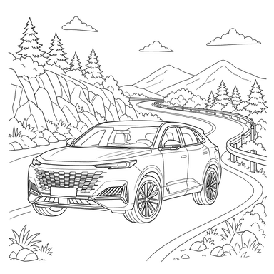 Changan UNI‑K on a Mountain Road Coloring Page