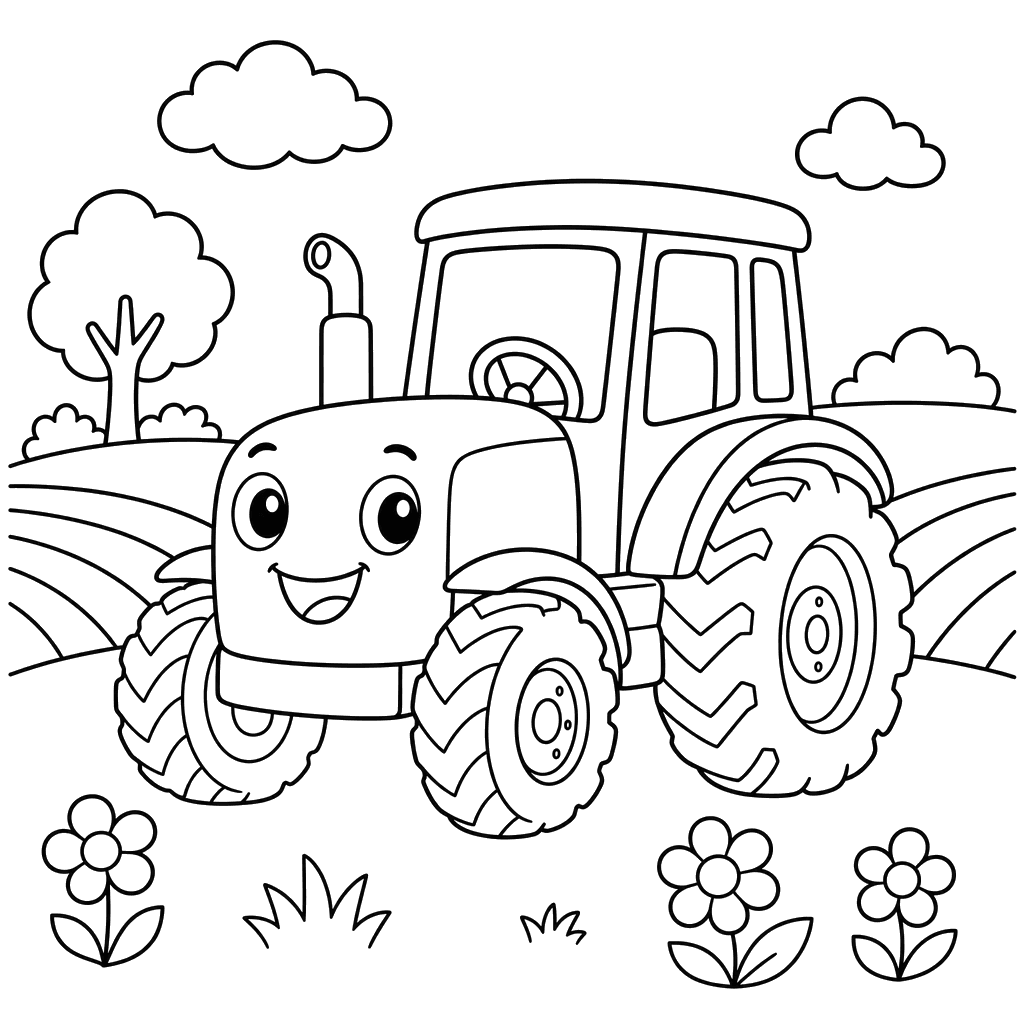 Cheerful Tractor Coloring Page