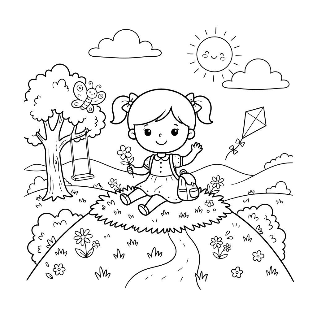 Chibi Summer Hilltop Coloring Page