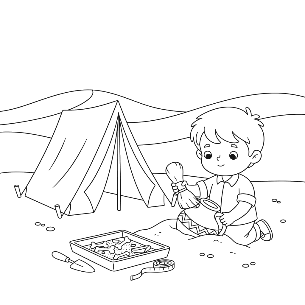 Child Archaeologist Dig Coloring Page