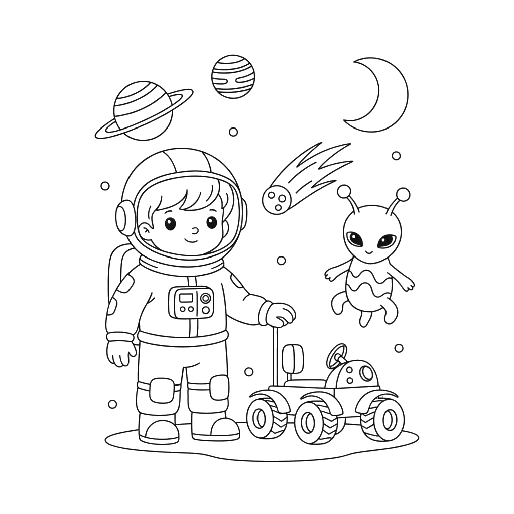 Child Astronaut Space Mission Coloring Page