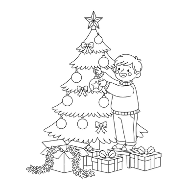 Child Decorating Christmas Tree Coloring Page