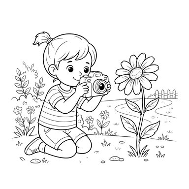 Child Photographing a Flower