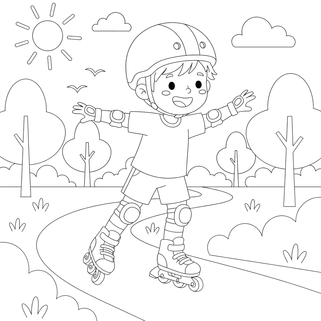 Rollerblading Child Coloring Page
