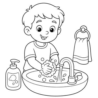 Child Washing Hands Coloring Page