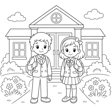 Children in School Uniforms at the Entrance