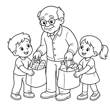 Kids help a senior with groceries