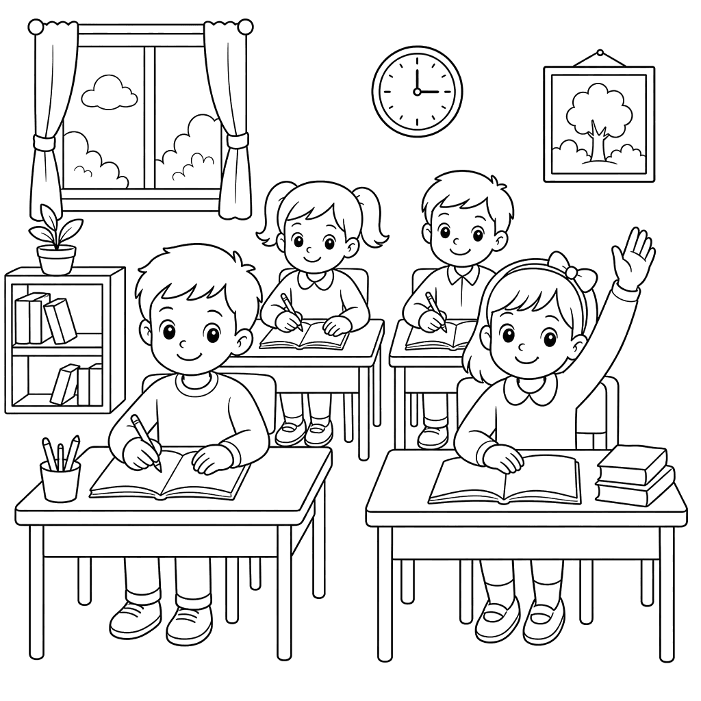Children in the Classroom Coloring Page