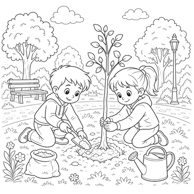 Children Planting a Tree