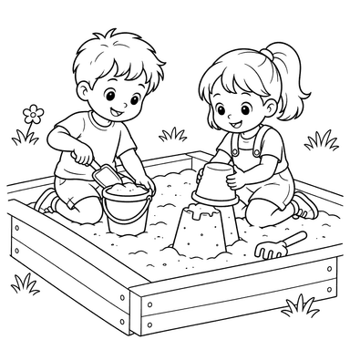 Children Playing in a Sandbox Coloring Page