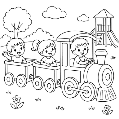 Children Playing Train at the Playground