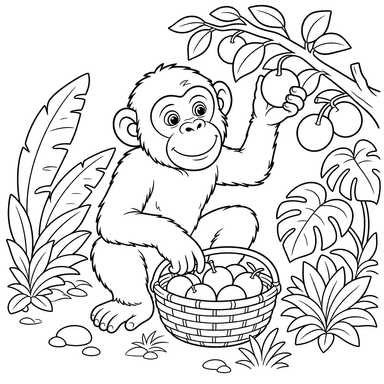Chimpanzee Collecting Fruits Coloring Page