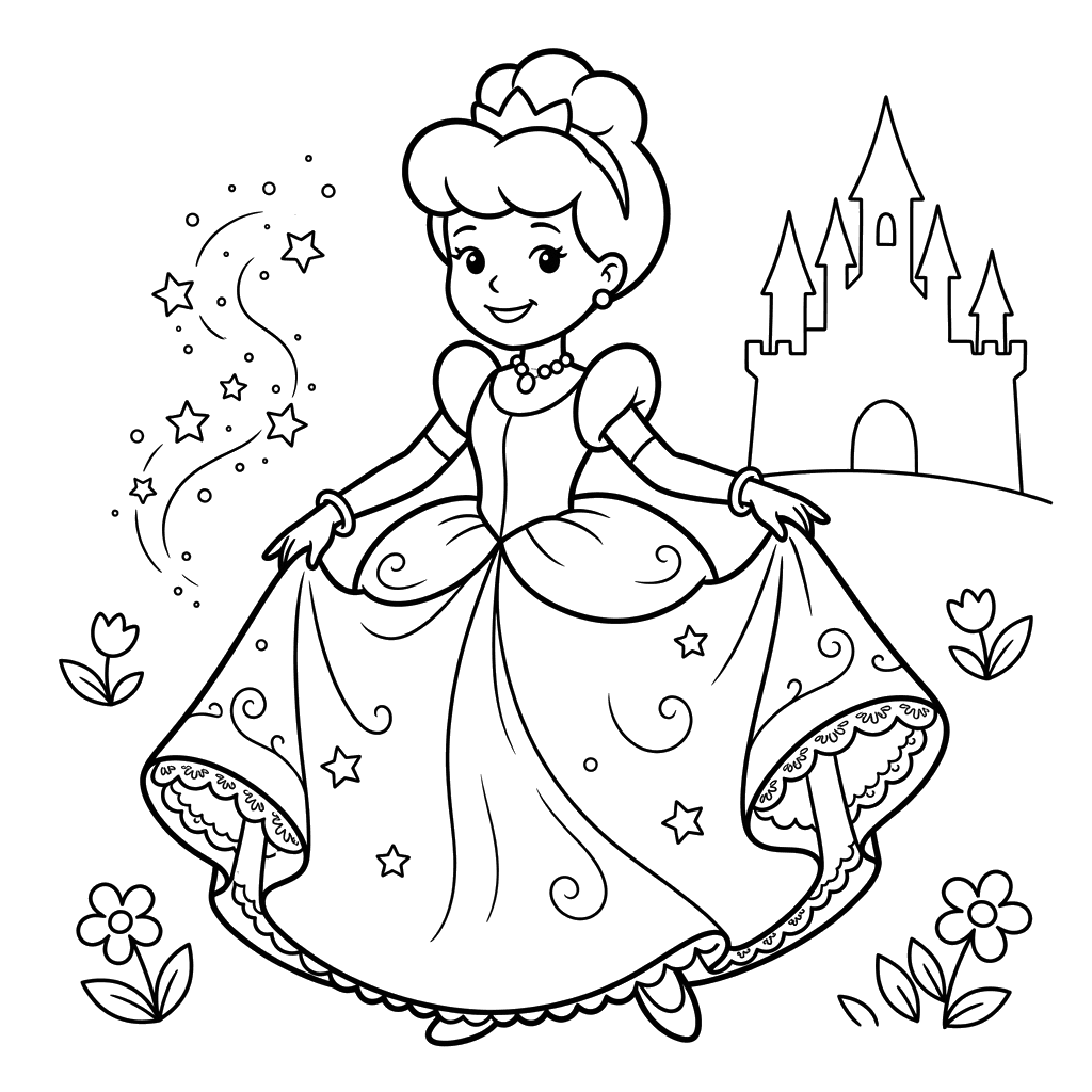 Cinderella in Her New Ball Gown Coloring Page