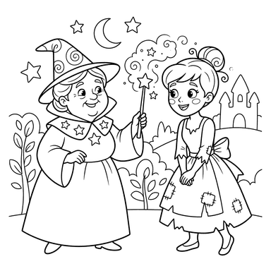 Cinderella Meets Fairy Godmother Coloring Page