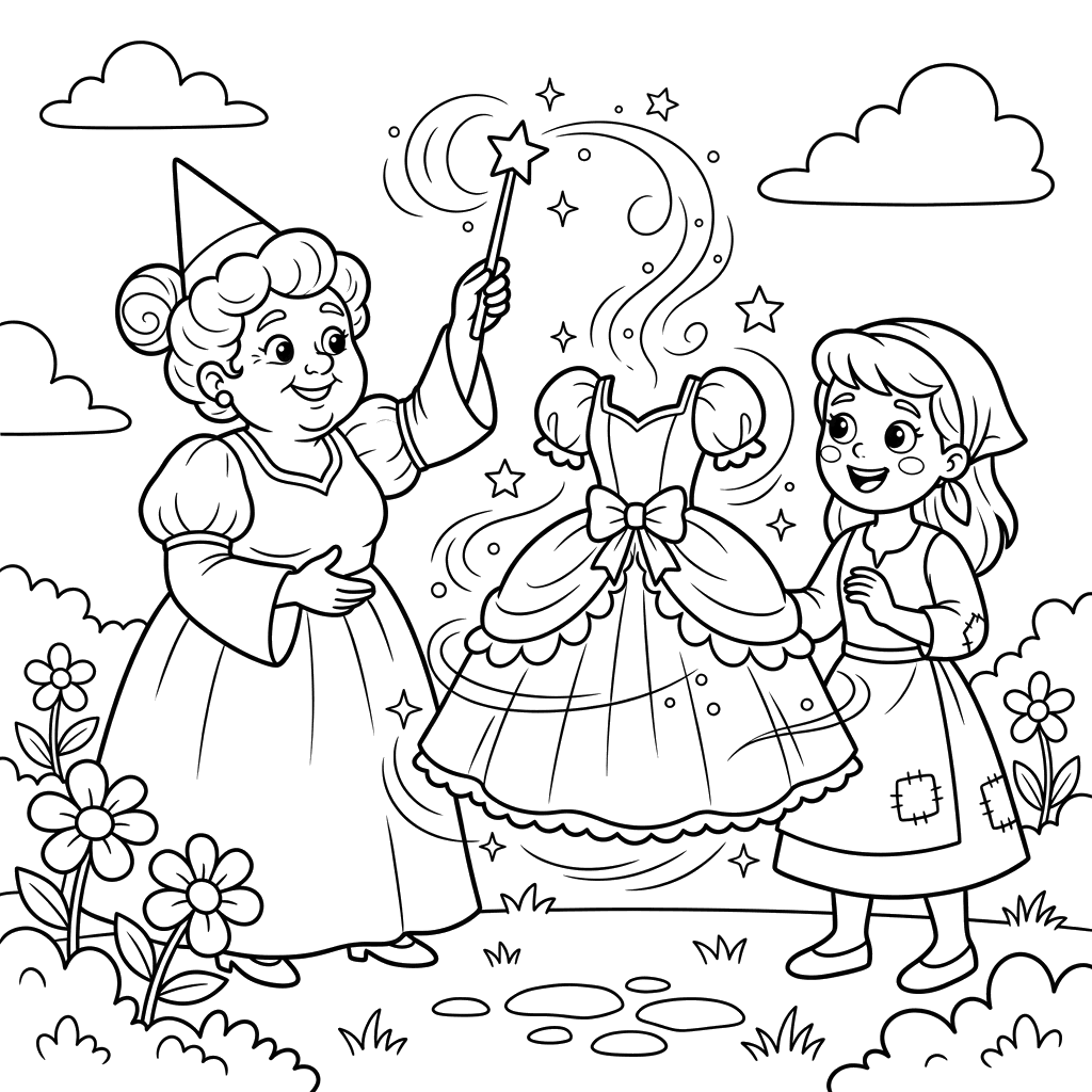Cinderella's Fairy Godmother Dress Coloring Page