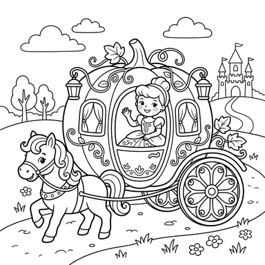Cinderella in Magic Carriage Coloring Page