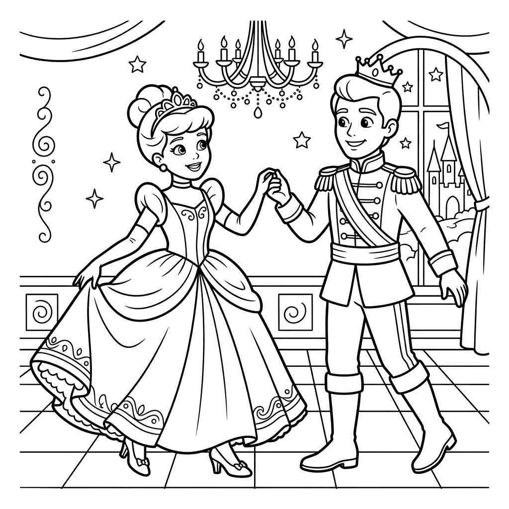 Cinderella and Prince at the Ball Coloring Page