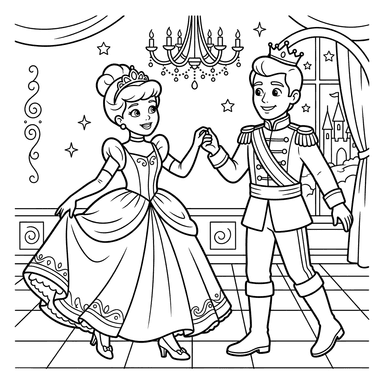 Cinderella and Prince at the Ball Coloring Page