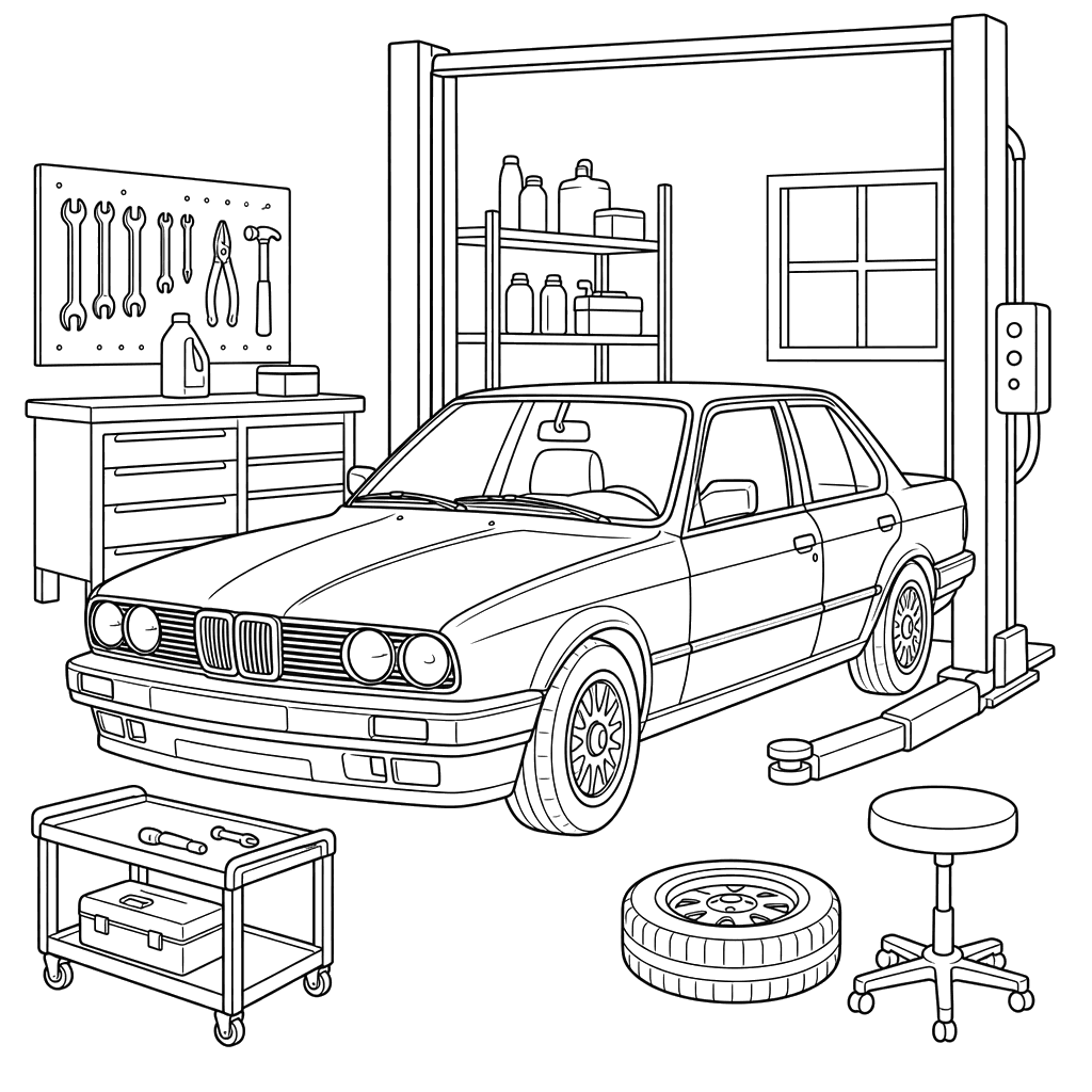 Classic Car Garage Coloring Page