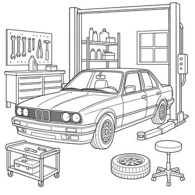 Classic Car Garage Coloring Page