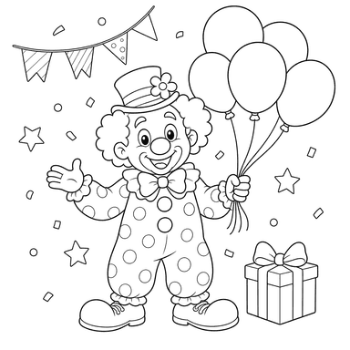 Clown with Balloons Coloring Page