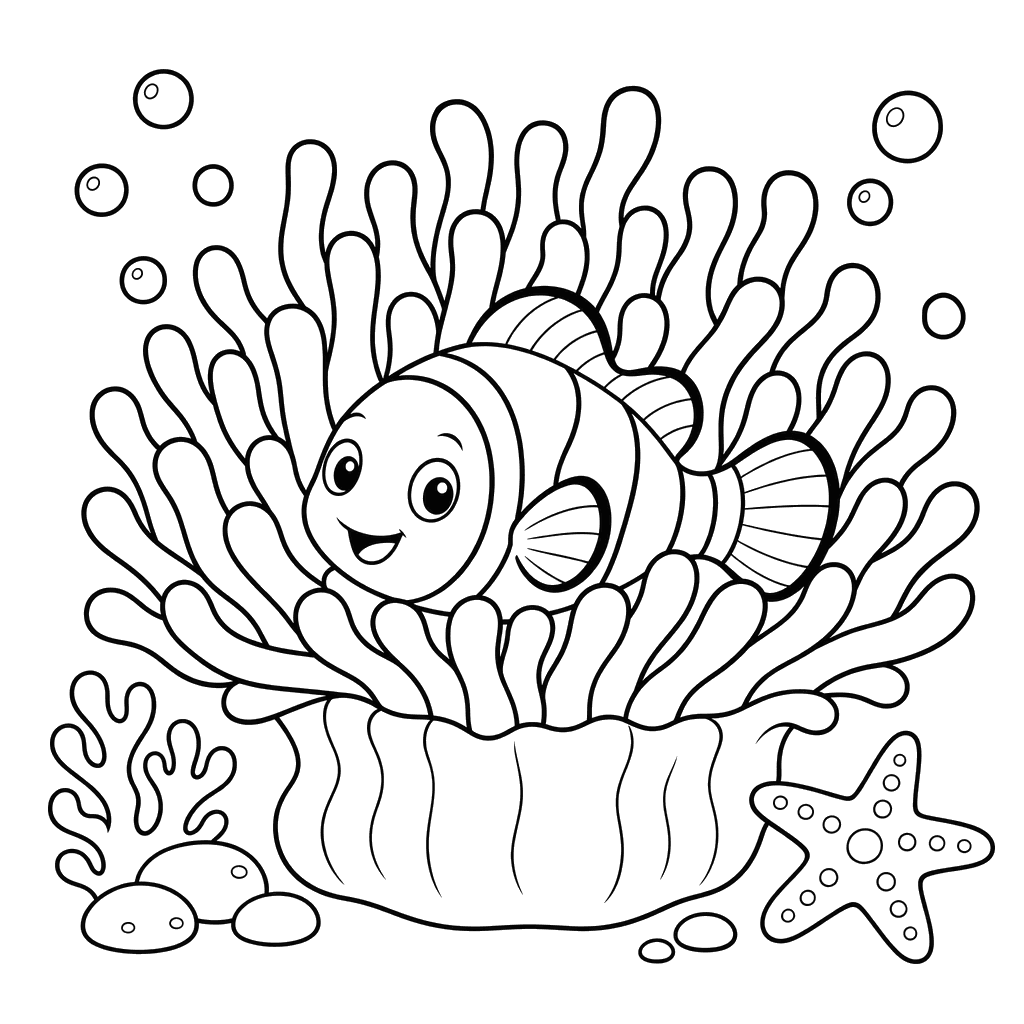 Clownfish in anemone coloring page