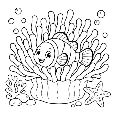 Clownfish in anemone coloring page