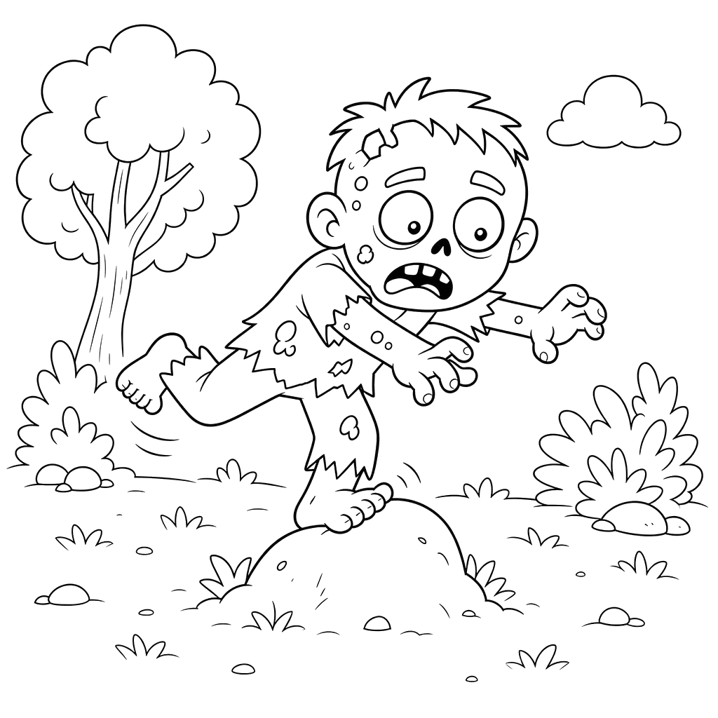 Clumsy Zombie Coloring Page