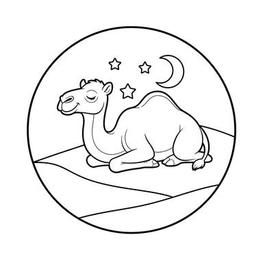 Página para colorear "Camello dormido bajo las estrellas"