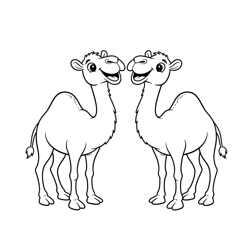 Page de Coloriage: Chameaux Amicaux