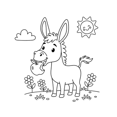 Donkey Eating an Apple Coloring Page