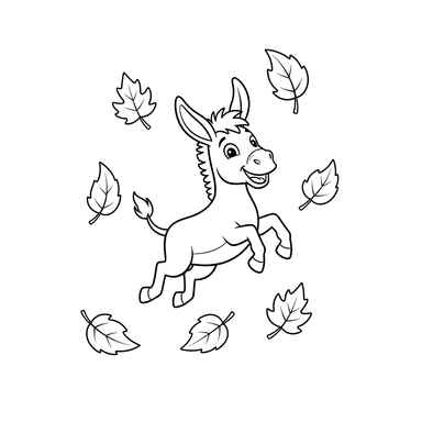 Page de coloriage: Âne sautant dans les feuilles d'automne
