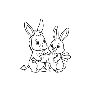 Esel und Hase Teilen eine Karotte