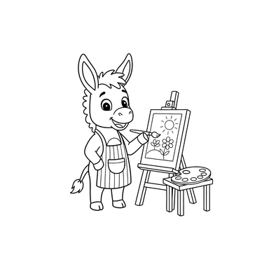 Página para Colorear: Burro Pintando en un Caballete