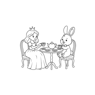 Página para colorear Princesa y Conejo tomando el té