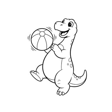 Happy Dinosaur with Ball Coloring Page