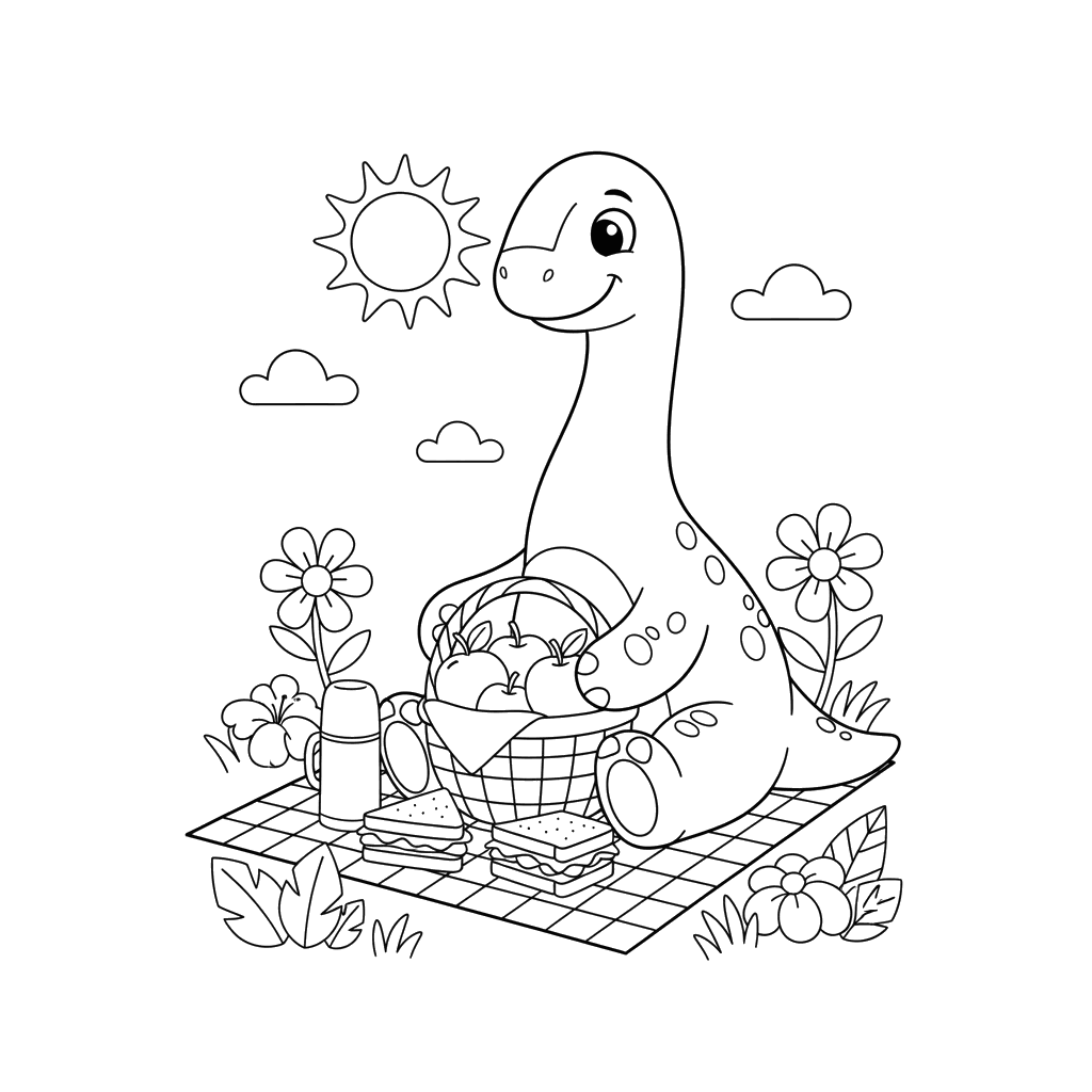 Dinosaurier Picknick Malvorlage