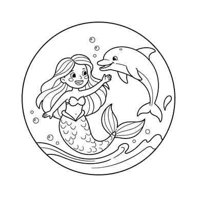 Dibujo para Colorear de Sirena y Delfín