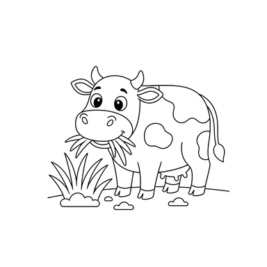 Happy Cow Eating Grass Coloring Page