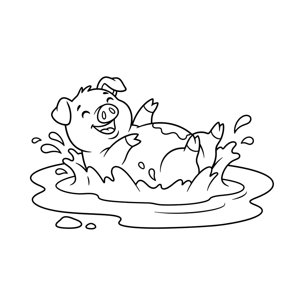 Página para colorear: Cerdo Juguetón en un Charco