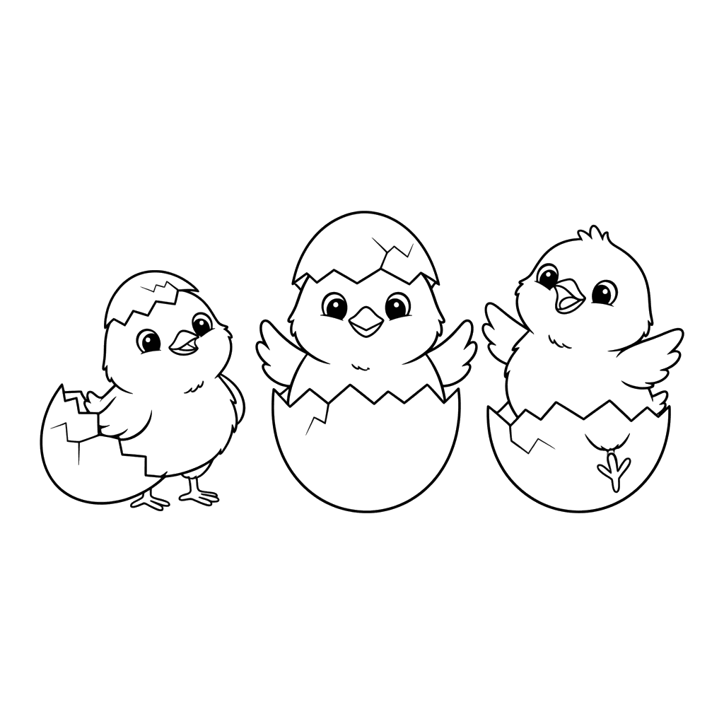 Dibujo para Colorear Tres Pollitos Naciendo