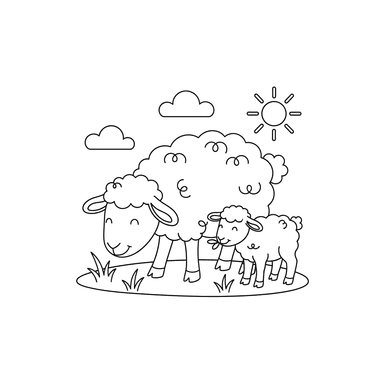 Friendly Sheep and Lamb Grazing Coloring Page