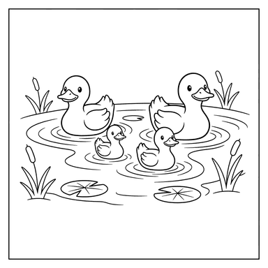 Ducks Swimming in a Farm Pond Coloring Page | ColorBoom