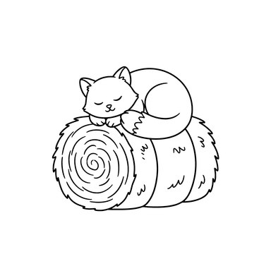 Barn Cat Napping on Hay Bale Coloring Page