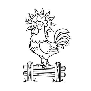 Cheerful Rooster at Sunrise Coloring Page